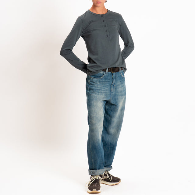Zeroassoluto-T-shirt serafino elasticizzata - piombo