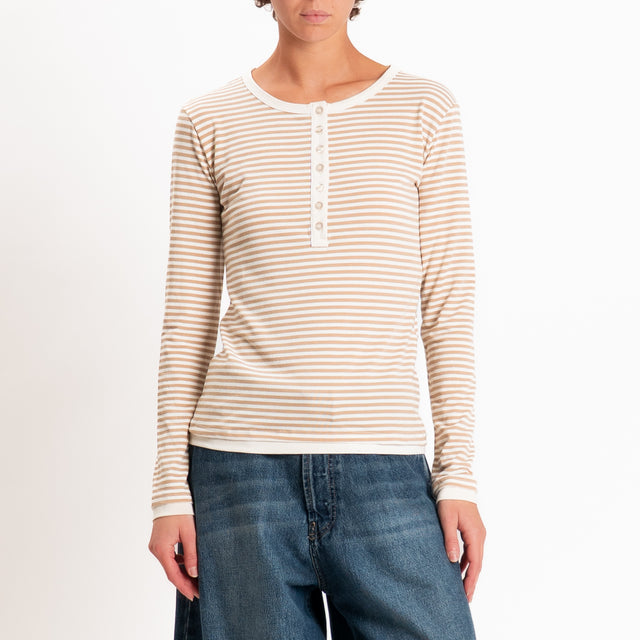 Zeroassoluto-Maglia serafino righe in jersey - panna/beige