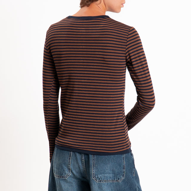 Zeroassoluto-Maglia serafino righe in jersey - tabacco/blu