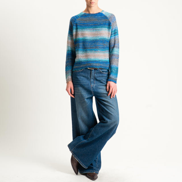 Zeroassoluto-Maglia scatola girocollo multicolor - turchese