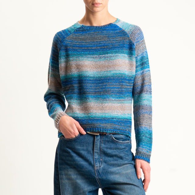 Zeroassoluto-Maglia scatola girocollo multicolor - turchese
