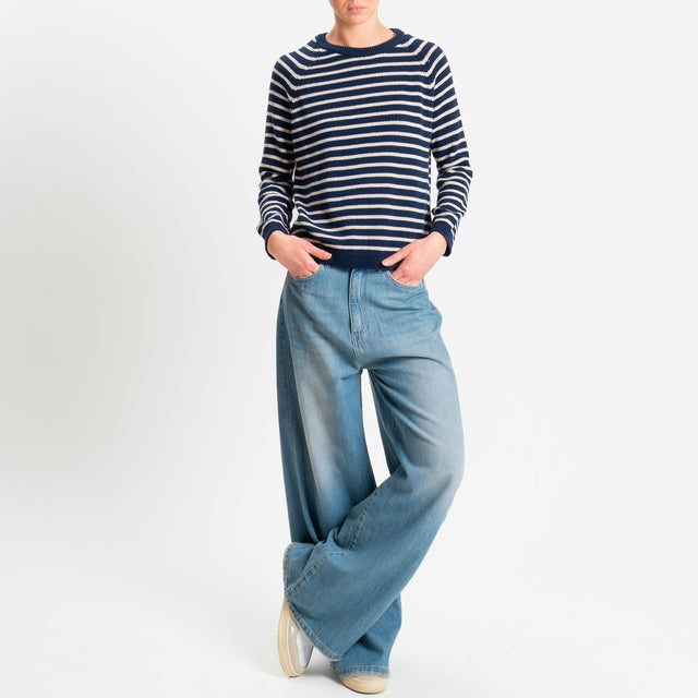 Zeroassoluto-Maglia righe calatura spalle - blu/sand