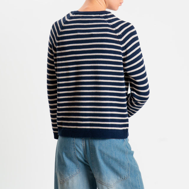 Zeroassoluto-Maglia righe calatura spalle - blu/sand