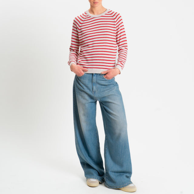 Zeroassoluto-Maglia righe calatura spalle - ecru/lacca