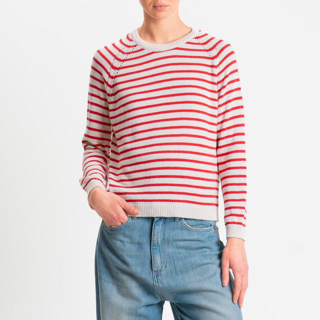 Zeroassoluto-Maglia righe calatura spalle - ecru/lacca