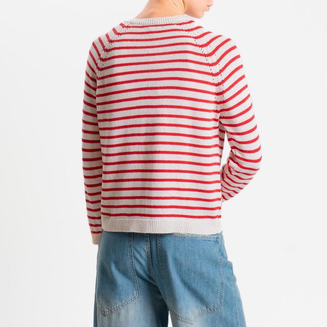 Zeroassoluto-Maglia righe calatura spalle - ecru/lacca