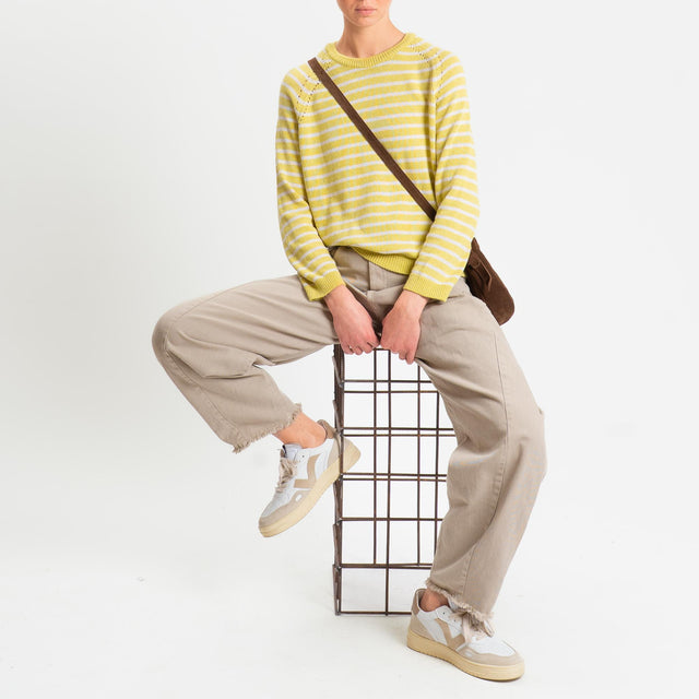 Zeroassoluto-Maglia righe calatura spalle - lime/ecru