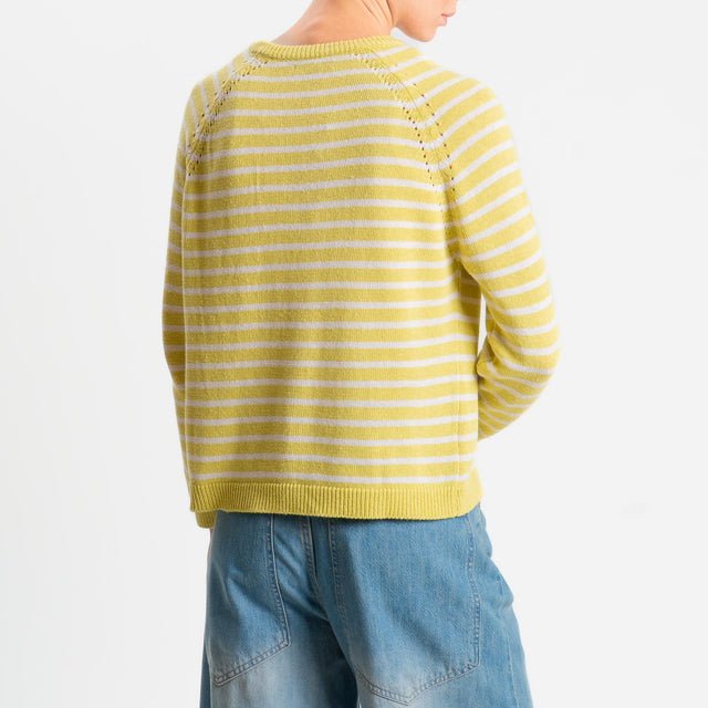 Zeroassoluto-Maglia righe calatura spalle - lime/ecru