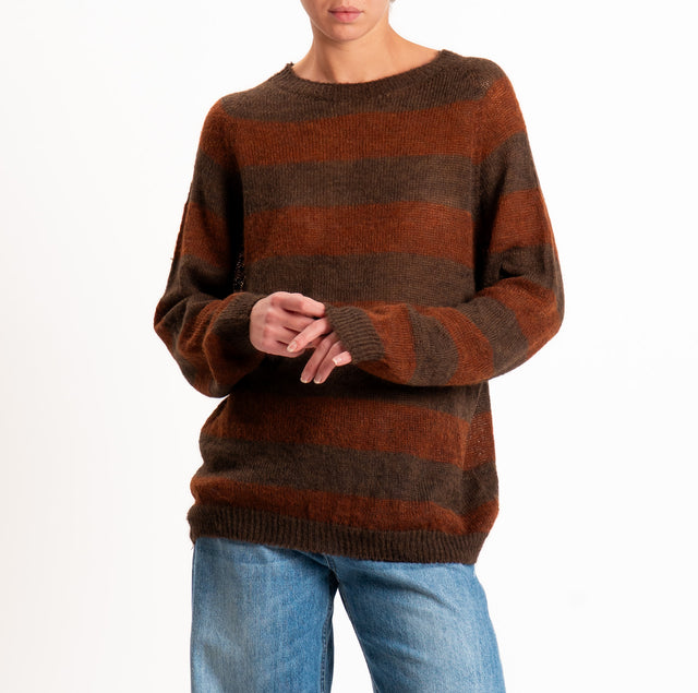 Zeroassoluto - Mixed alpaca striped sweater - dark brown/rust