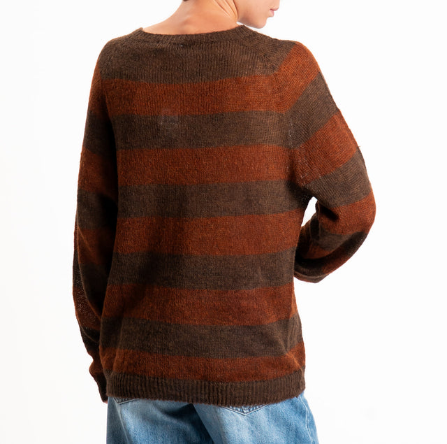 Zeroassoluto - Mixed alpaca striped sweater - dark brown/rust