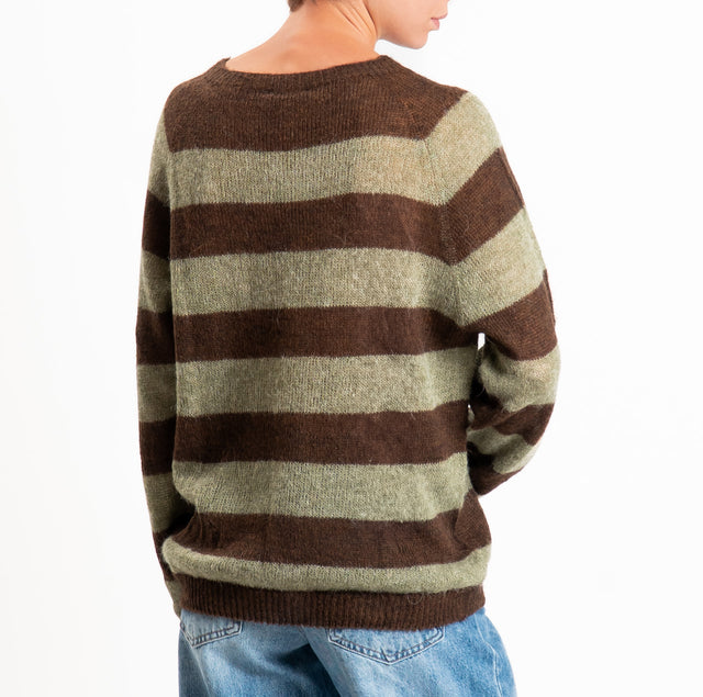Zeroassoluto-Maglia righe misto alpaca - salvia/moro