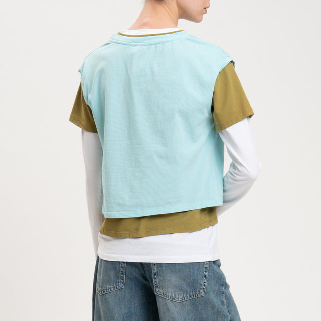 Zeroassoluto-Set di tre t-shirt jersey - turchese/oliva/bianco