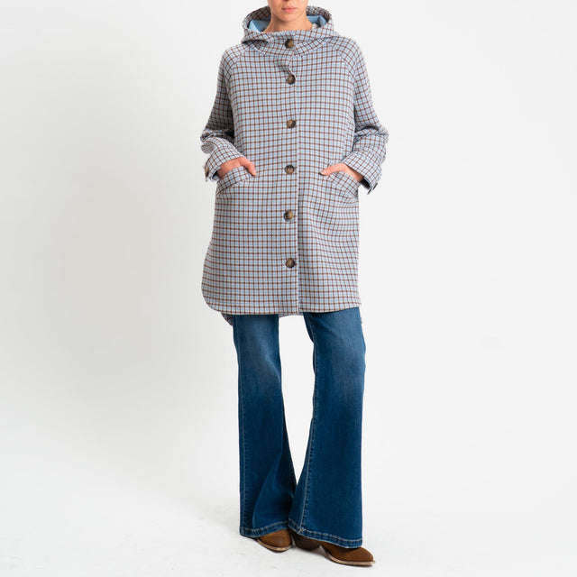 Zeroassoluto-Cappotto pied de poule neoprene - celeste/cuoio/burro