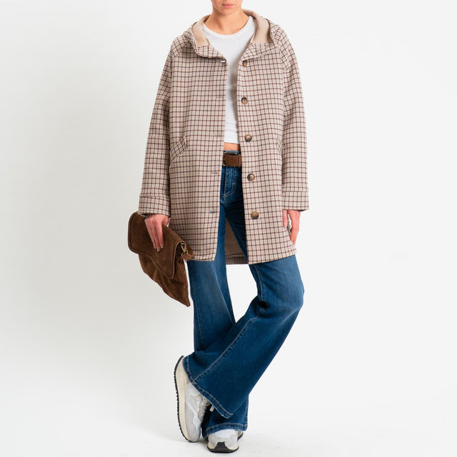 Zeroassoluto-Cappotto pied de poule neoprene - beige/cuoio/burro