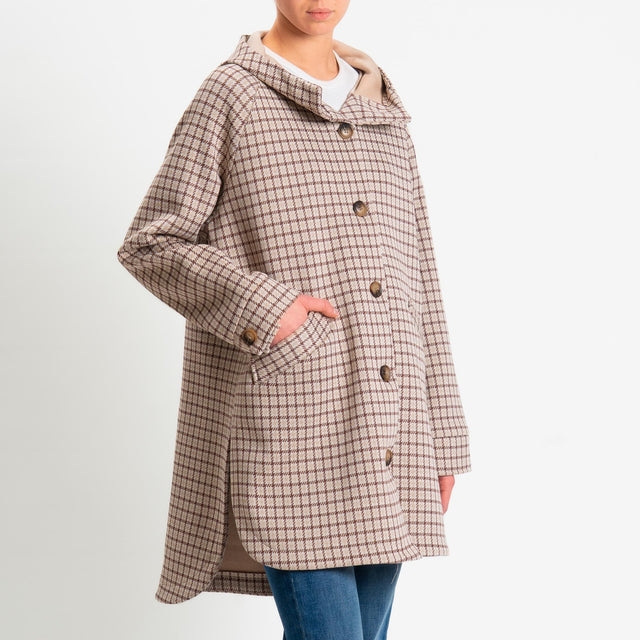 Zeroassoluto-Cappotto pied de poule neoprene - beige/cuoio/burro