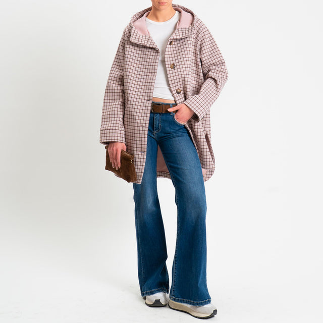 Zeroassoluto-Cappotto pied de poule neoprene - rosa/cuoio/burro