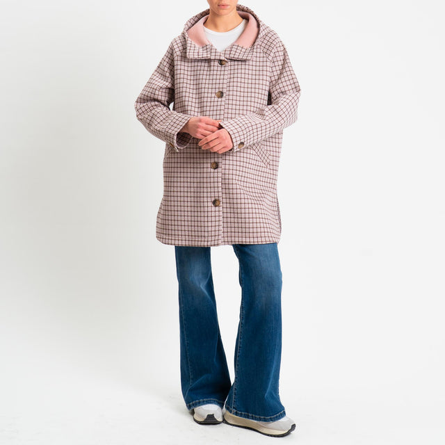 Zeroassoluto-Cappotto pied de poule neoprene - rosa/cuoio/burro