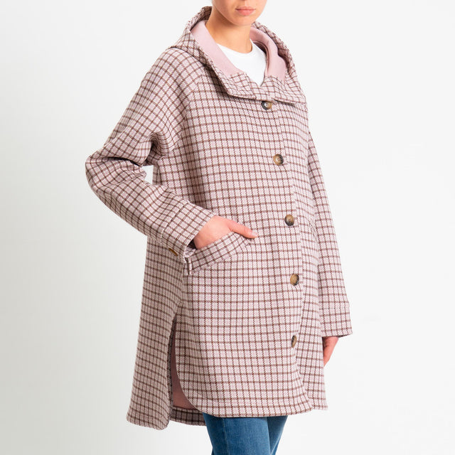 Zeroassoluto-Cappotto pied de poule neoprene - rosa/cuoio/burro