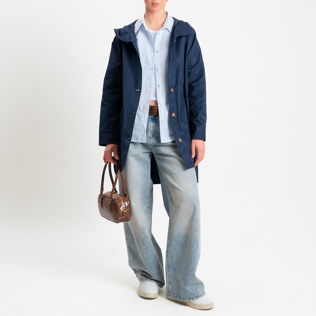 Zeroassoluto-Trench spacchi laterali con cappuccio - blu