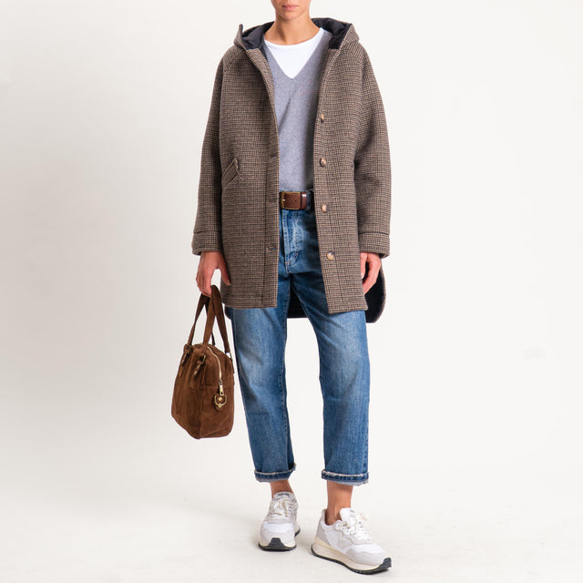 Zeroassoluto-Cappotto pied de poule neoprene - moro/sand/nero