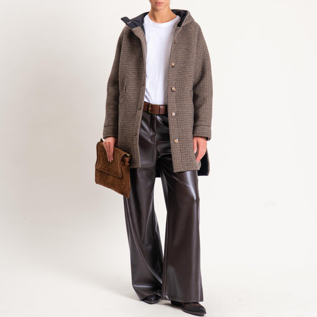 Zeroassoluto-Cappotto pied de poule neoprene - moro/sand/nero