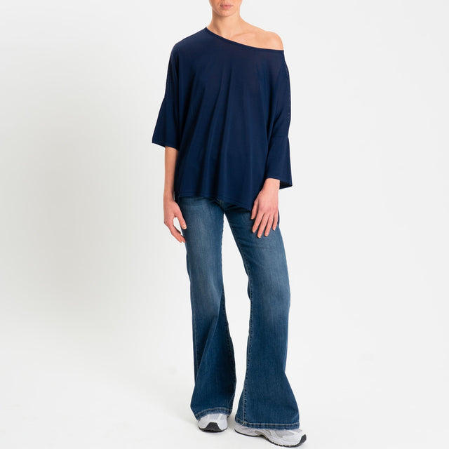 Zeroassoluto-Maglia over scollo barca manica 3/4 - blu