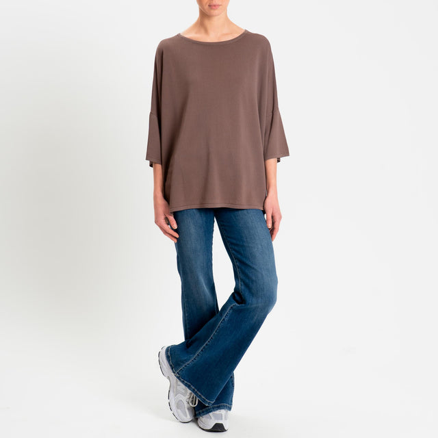 Zeroassoluto-Maglia over scollo barca manica 3/4 - choco