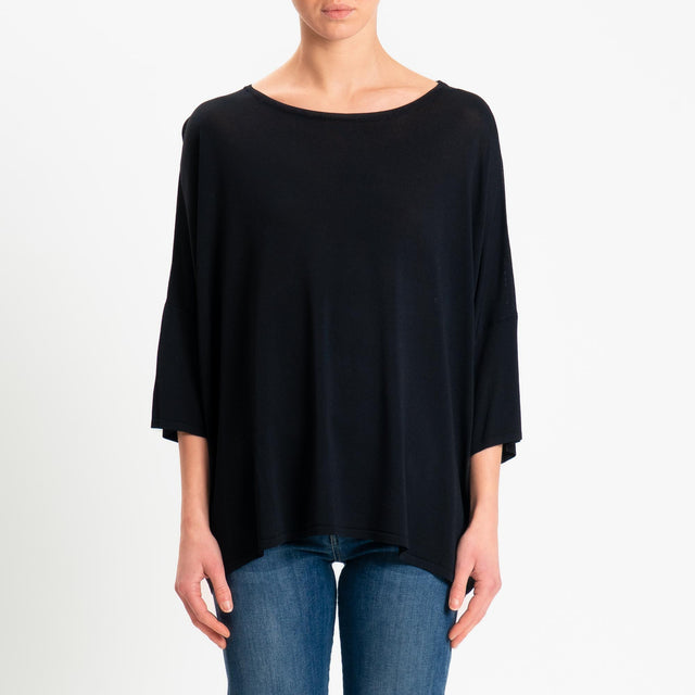 Zeroassoluto-Maglia over scollo barca manica 3/4 - nero