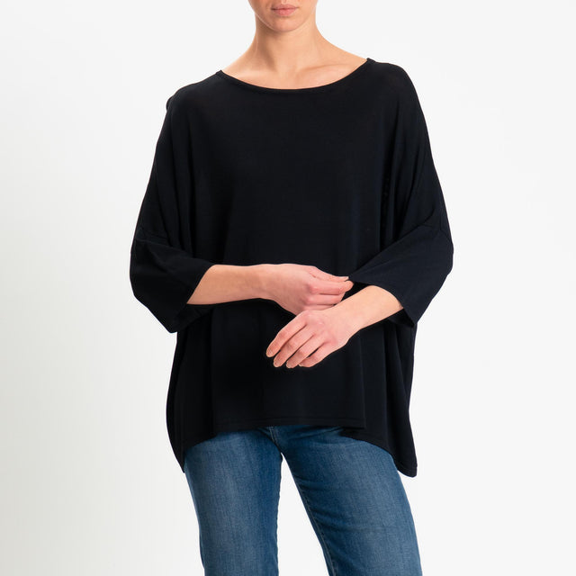 Zeroassoluto-Maglia over scollo barca manica 3/4 - nero