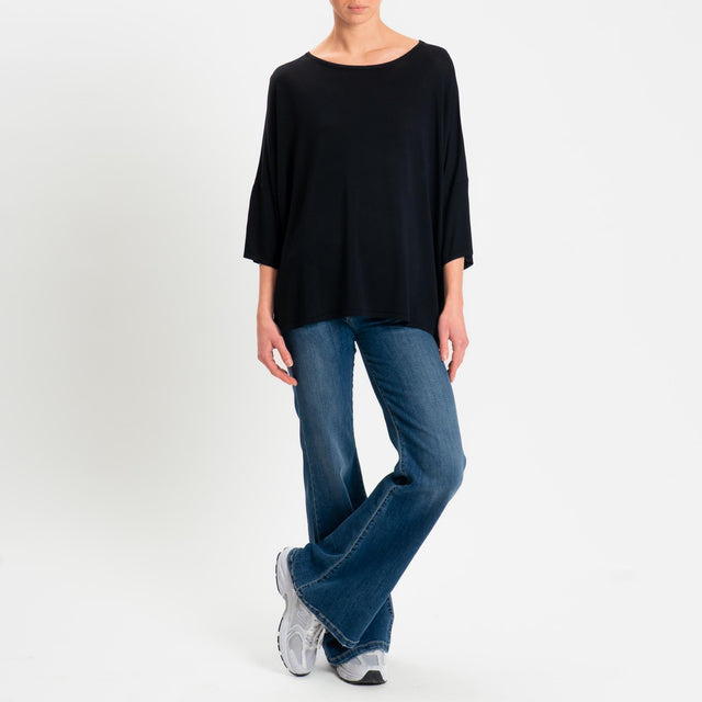 Zeroassoluto-Maglia over scollo barca manica 3/4 - nero