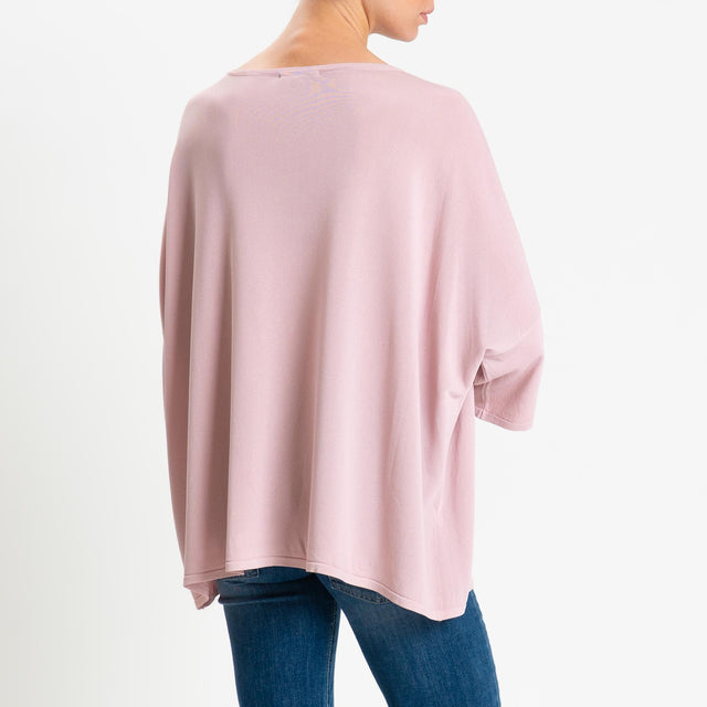 Zeroassoluto-Maglia over scollo barca manica 3/4 - pink
