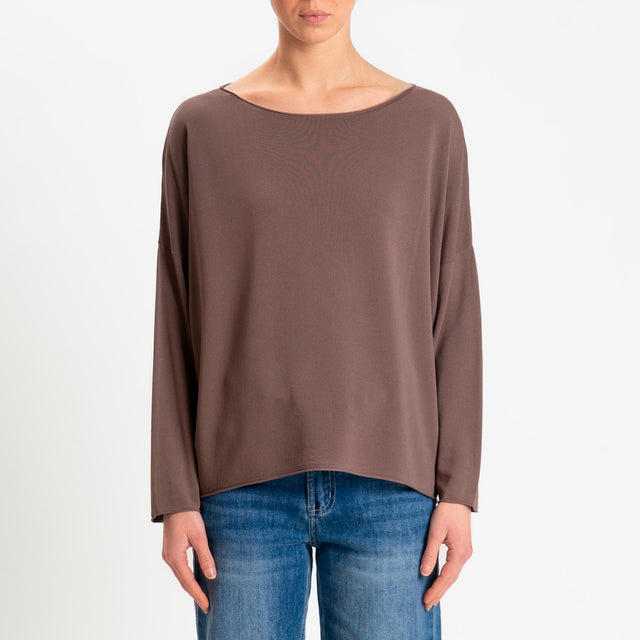 Zeroassoluto-Maglia scollo barca taglio vivo - choco