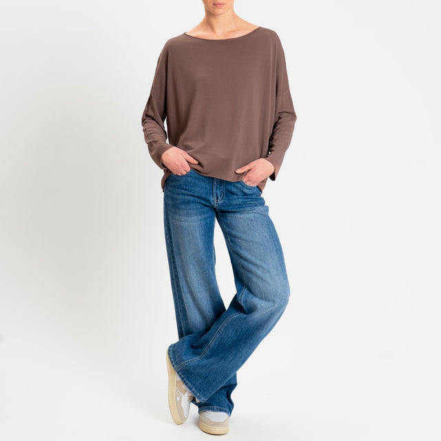 Zeroassoluto-Maglia scollo barca taglio vivo - choco