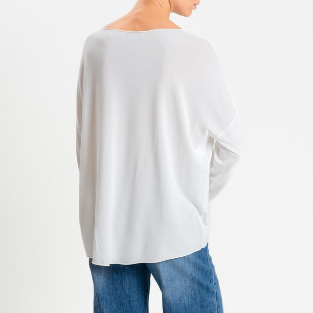 Zeroassoluto-Maglia scollo barca taglio vivo - latte