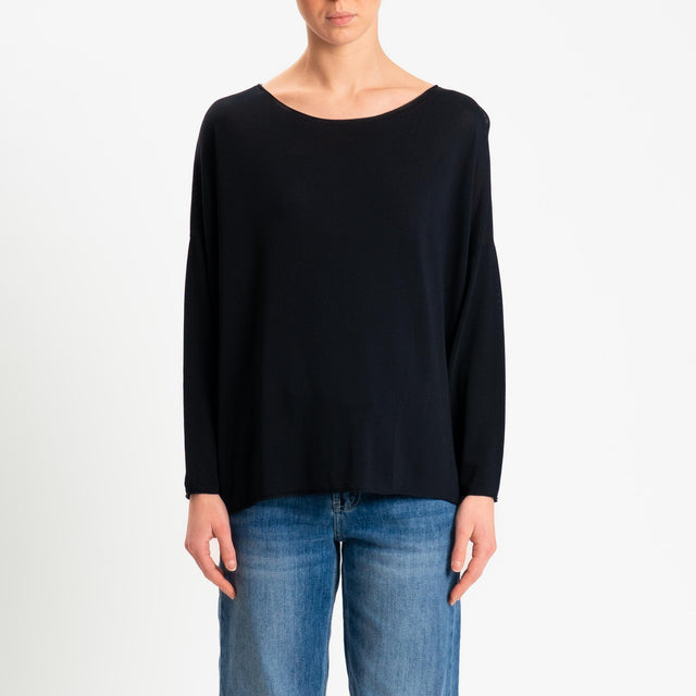 Zeroassoluto-Maglia scollo barca taglio vivo - nero