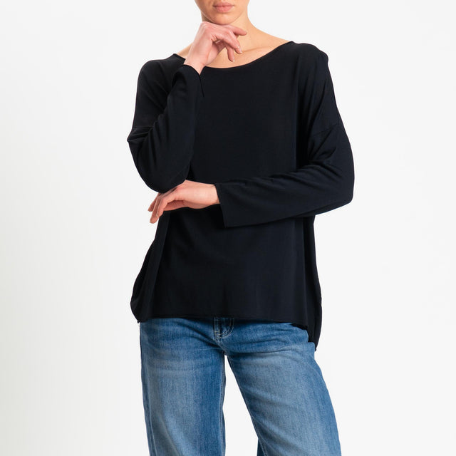 Zeroassoluto-Maglia scollo barca taglio vivo - nero