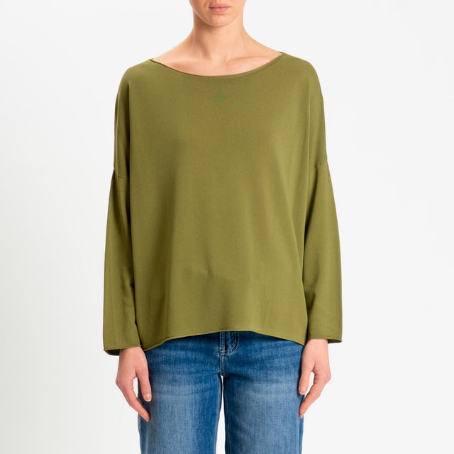 Zeroassoluto-Maglia scollo barca taglio vivo - olio