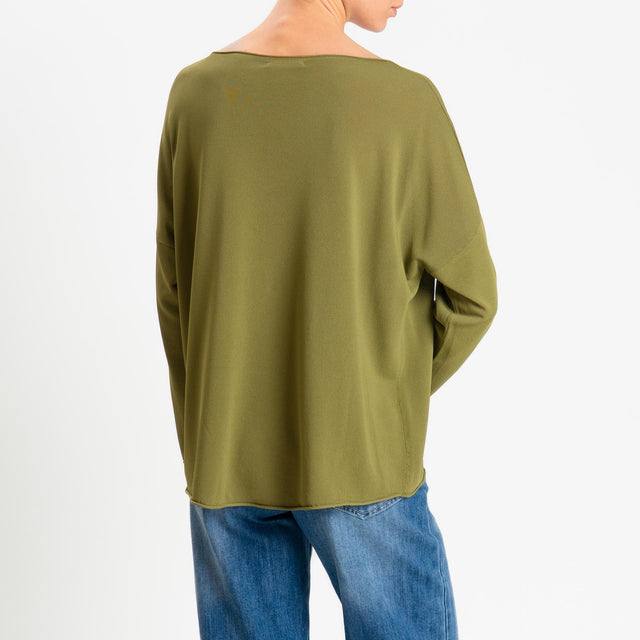 Zeroassoluto-Maglia scollo barca taglio vivo - olio