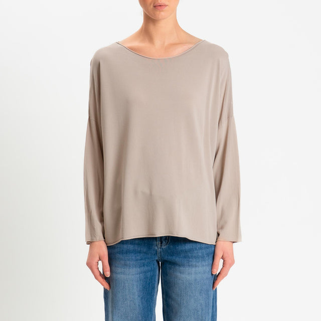 Zeroassoluto-Maglia scollo barca taglio vivo - sabbia
