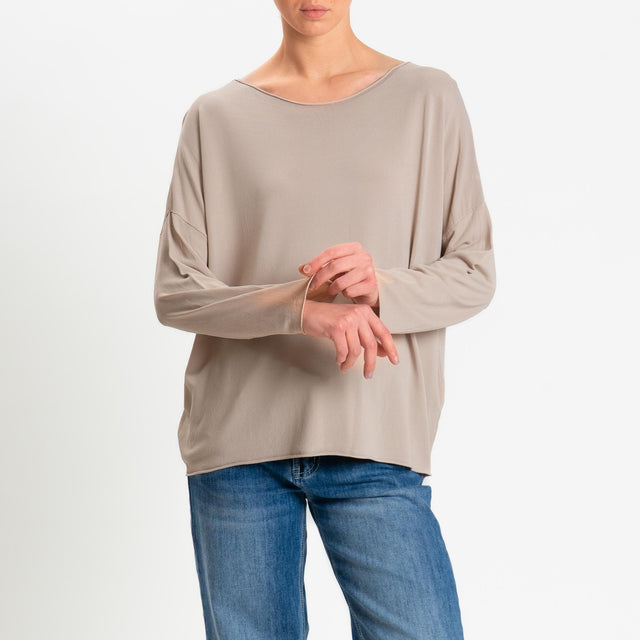 Zeroassoluto-Maglia scollo barca taglio vivo - sabbia