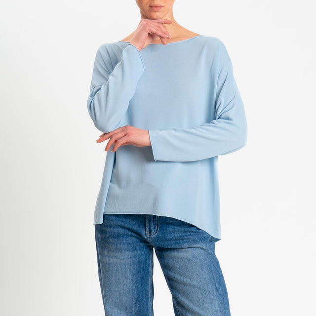 Zeroassoluto-Maglia scollo barca taglio vivo - sky