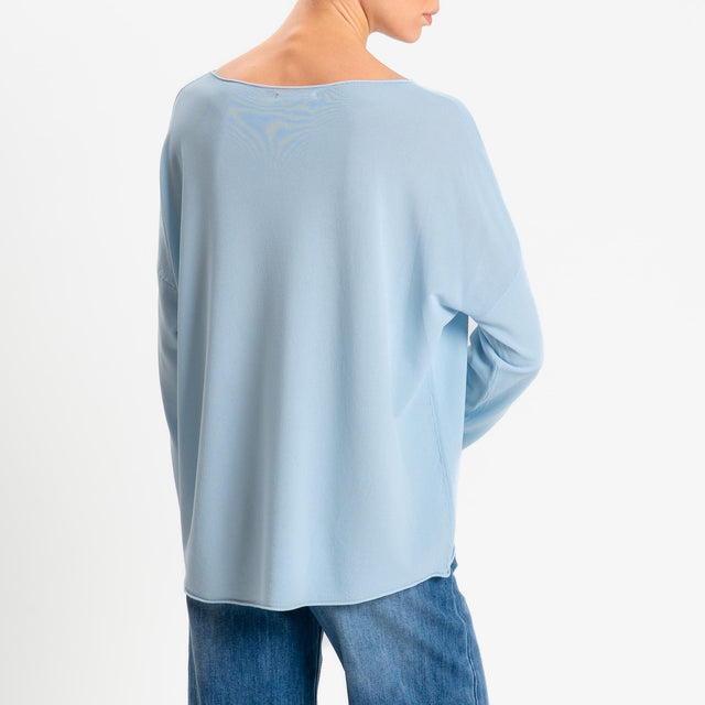 Zeroassoluto-Maglia scollo barca taglio vivo - sky