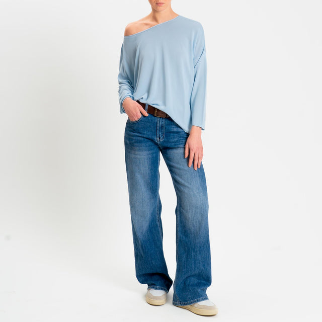 Zeroassoluto-Maglia scollo barca taglio vivo - sky