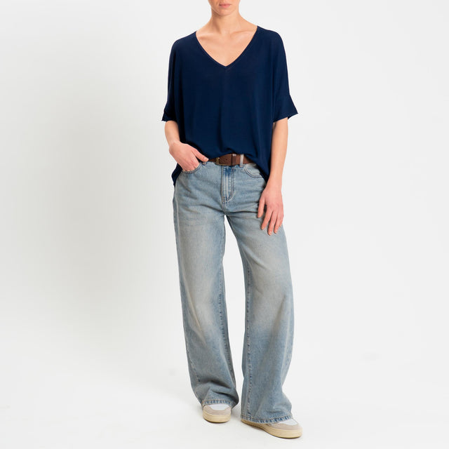 Zeroassoluto-Maglia over scollo v spacchi laterali - blu