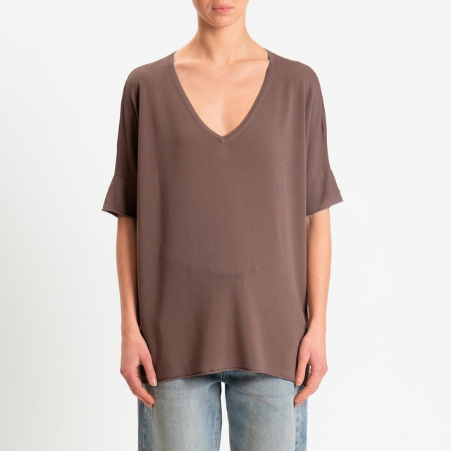 Zeroassoluto-Maglia over scollo v spacchi laterali - choco