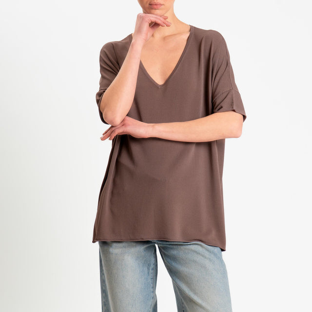 Zeroassoluto-Maglia over scollo v spacchi laterali - choco