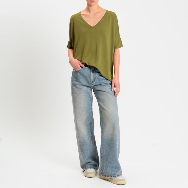 Zeroassoluto-Maglia over scollo v spacchi laterali - olio