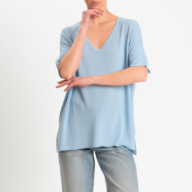 Zeroassoluto-Maglia over scollo v spacchi laterali - sky