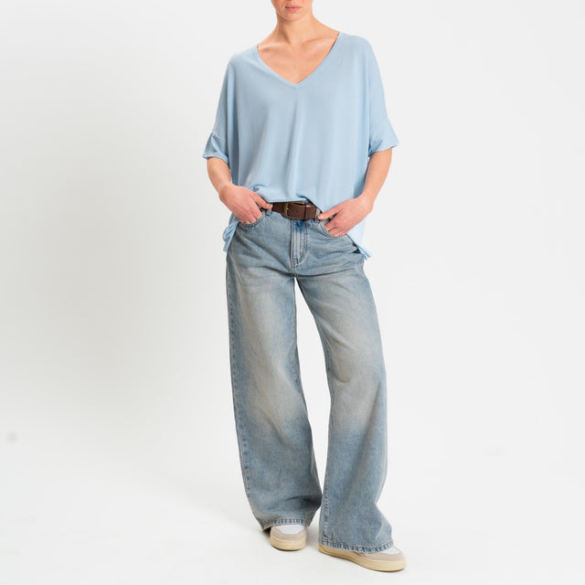 Zeroassoluto-Maglia over scollo v spacchi laterali - sky