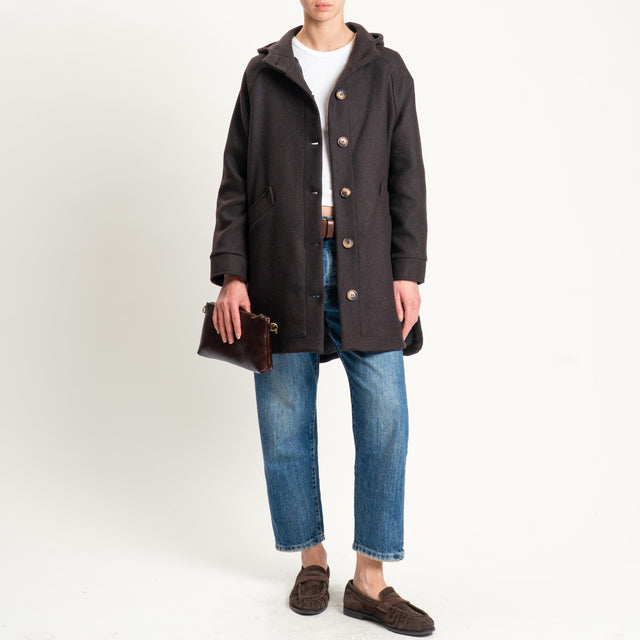 Zeroassoluto-Cappotto misto lana con cappuccio - moro